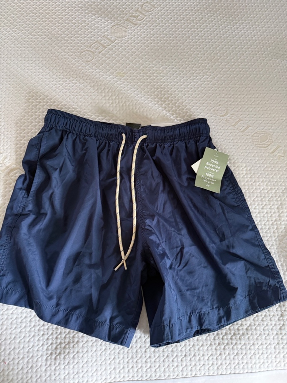 H&M Navy Swim Trunks with Cream Drawstring